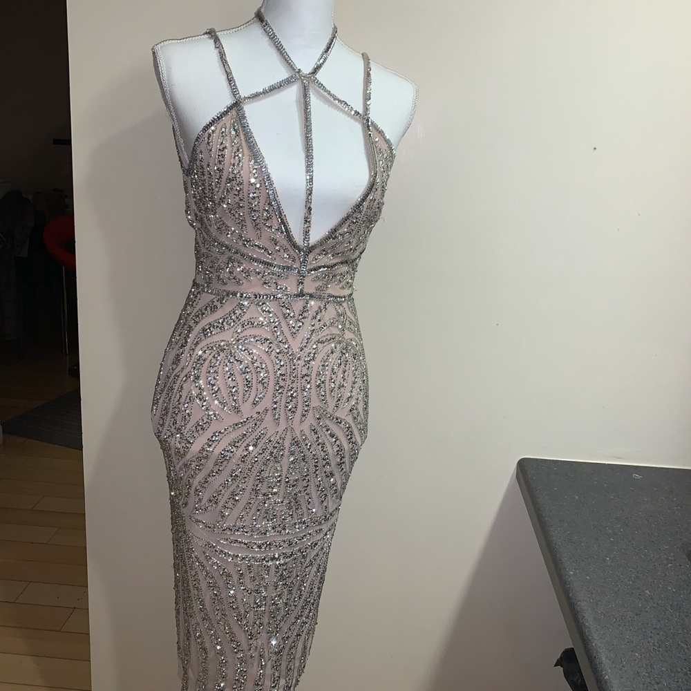 Open back embellished MIDI dress